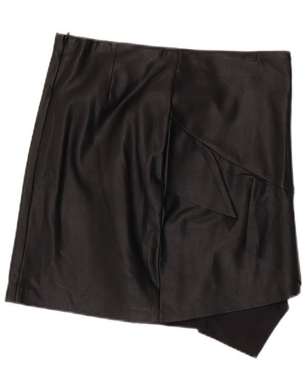 Gonna asimmetrica in pelle da donna Sisley UK 12 media W30 poliestere nero