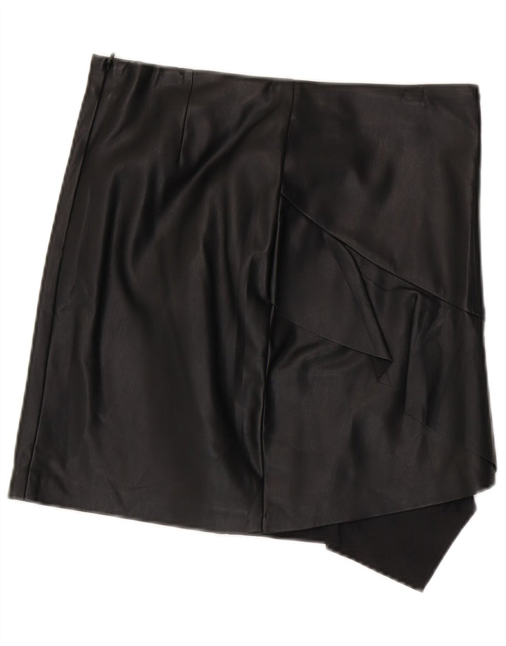 Gonna asimmetrica in pelle da donna Sisley UK 12 media W30 poliestere nero