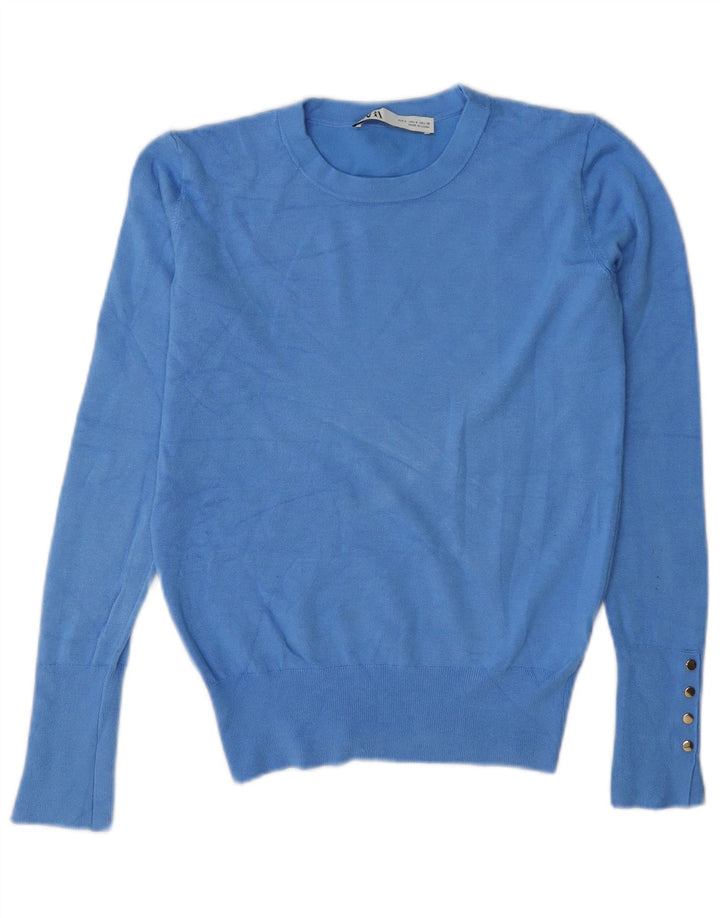 Maglione maglione girocollo da donna Zara UK 10 piccolo viscosa blu