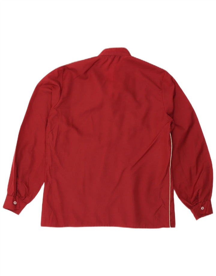 Top camicetta a maniche lunghe da donna vintage UK 16 grande poliestere bordeaux