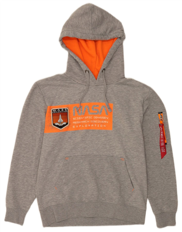 Felpa con cappuccio grafica da uomo Alpha Industries in cotone chiazzato grigio medio