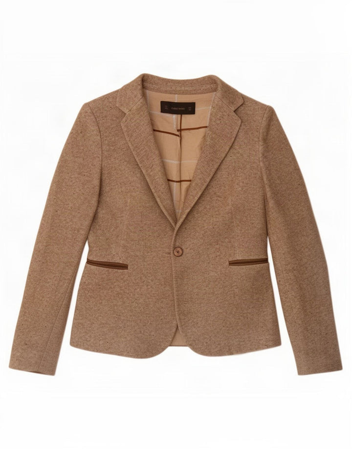 Giacca blazer a 1 bottone da donna Zara UK 10 piccolo acetato marrone screziato