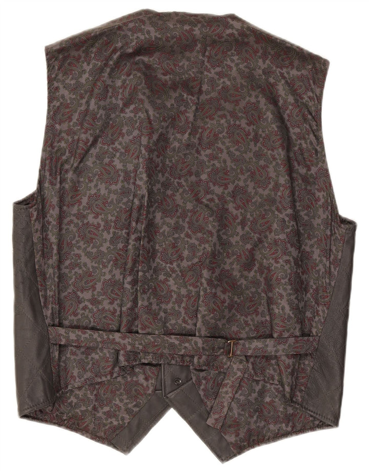 Gilet in pelle da uomo vintage grande motivo cachemire nero