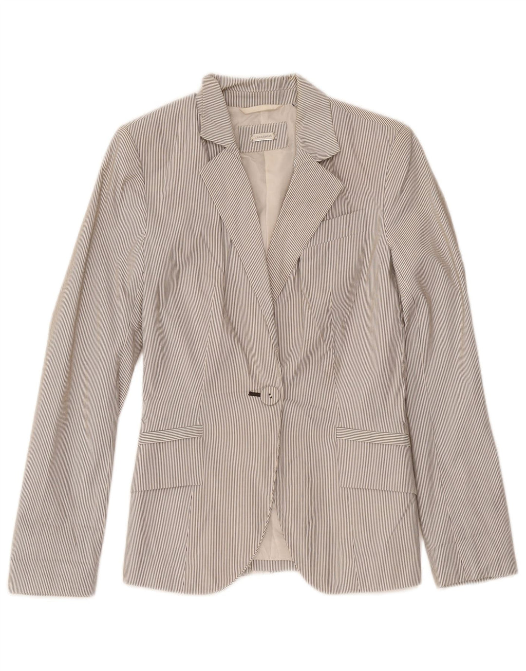 Giacca blazer da donna a 1 bottone Zara UK 4 XS poliestere gessato bianco