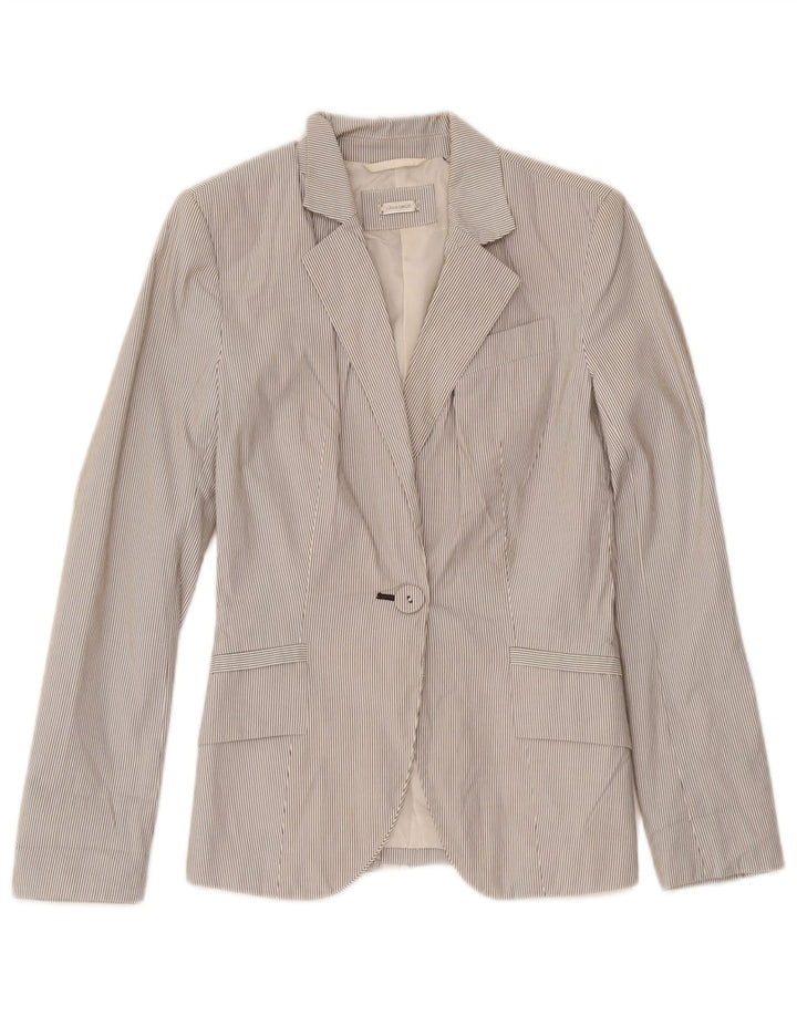 Giacca blazer da donna a 1 bottone Zara UK 4 XS poliestere gessato bianco