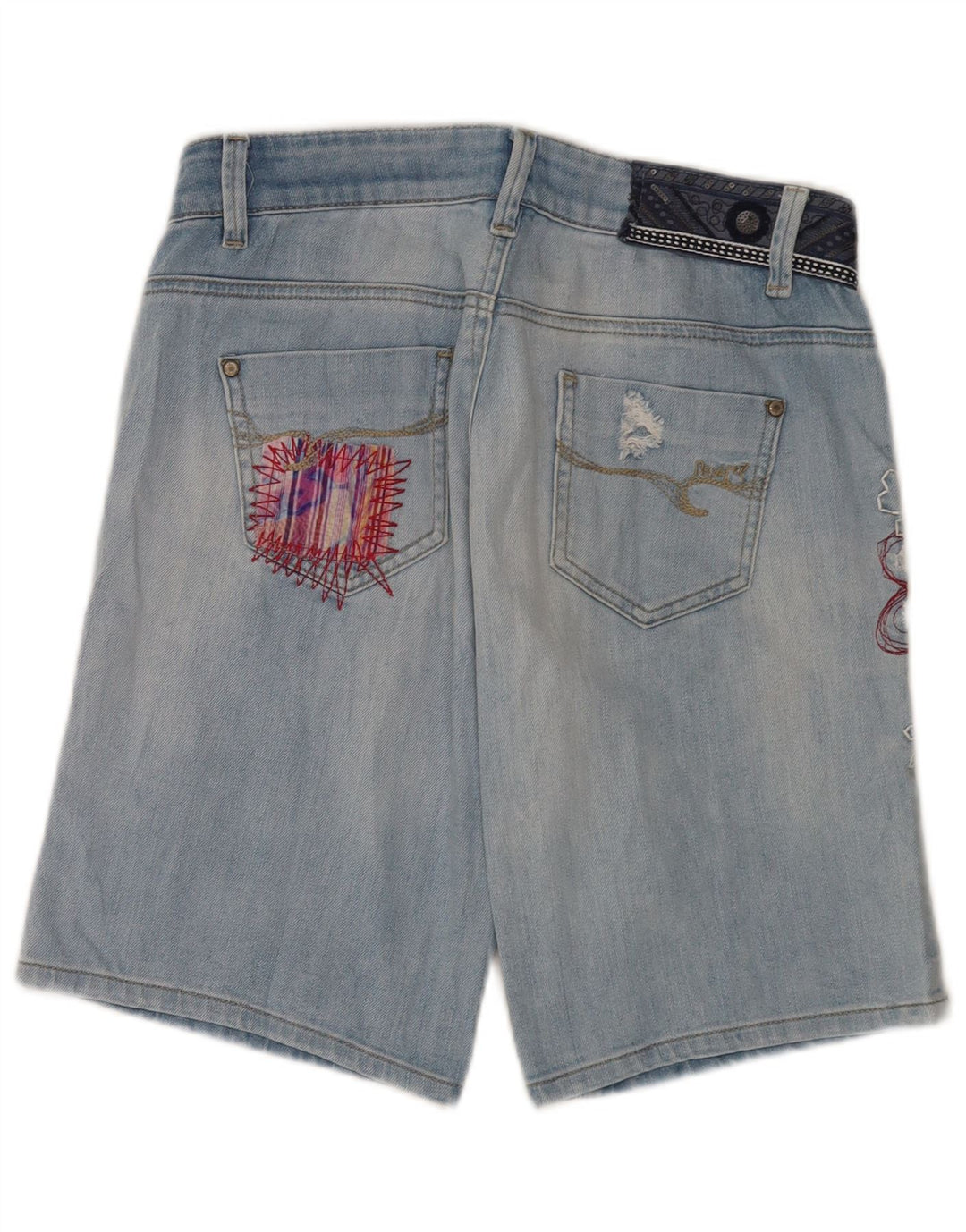 Desigual Pantaloncini di jeans invecchiati con grafica da donna W28 Blu medio floreale