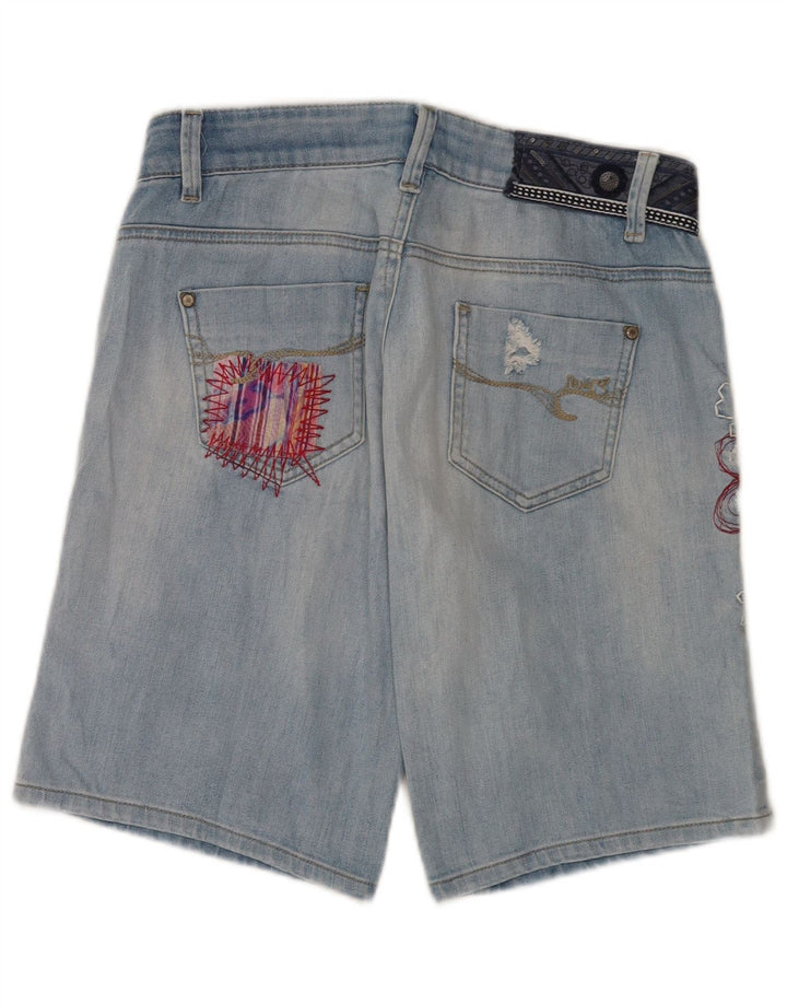 Desigual Pantaloncini di jeans invecchiati con grafica da donna W28 Blu medio floreale