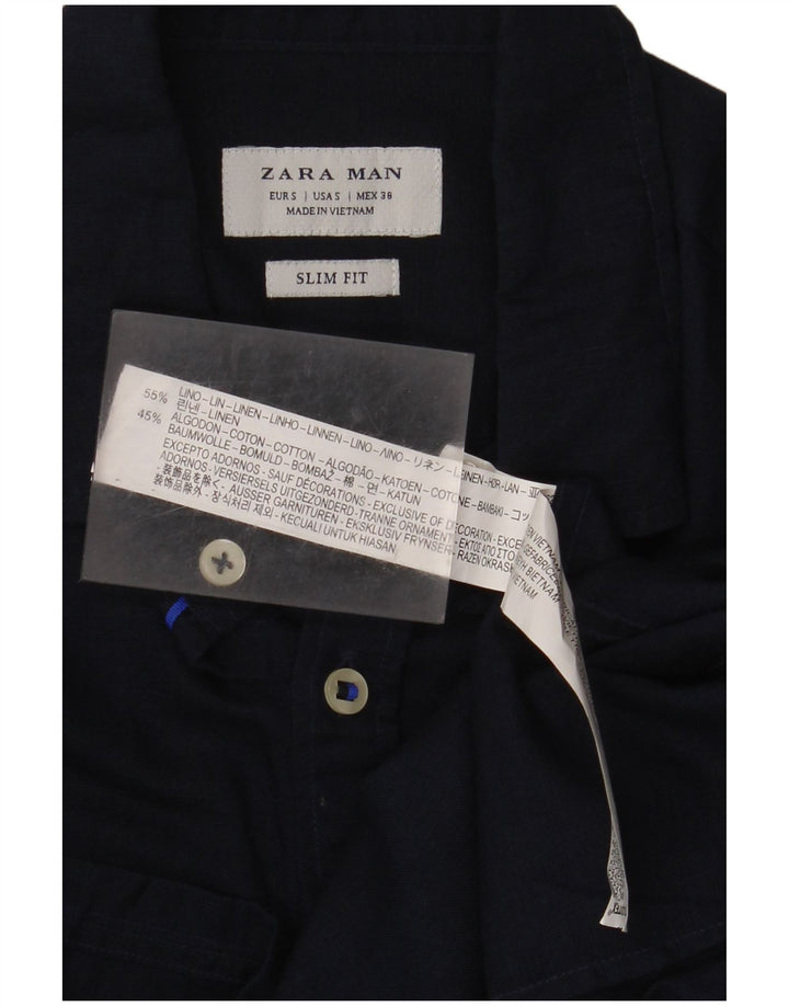 Camicia Zara da uomo slim fit piccola in lino blu navy
