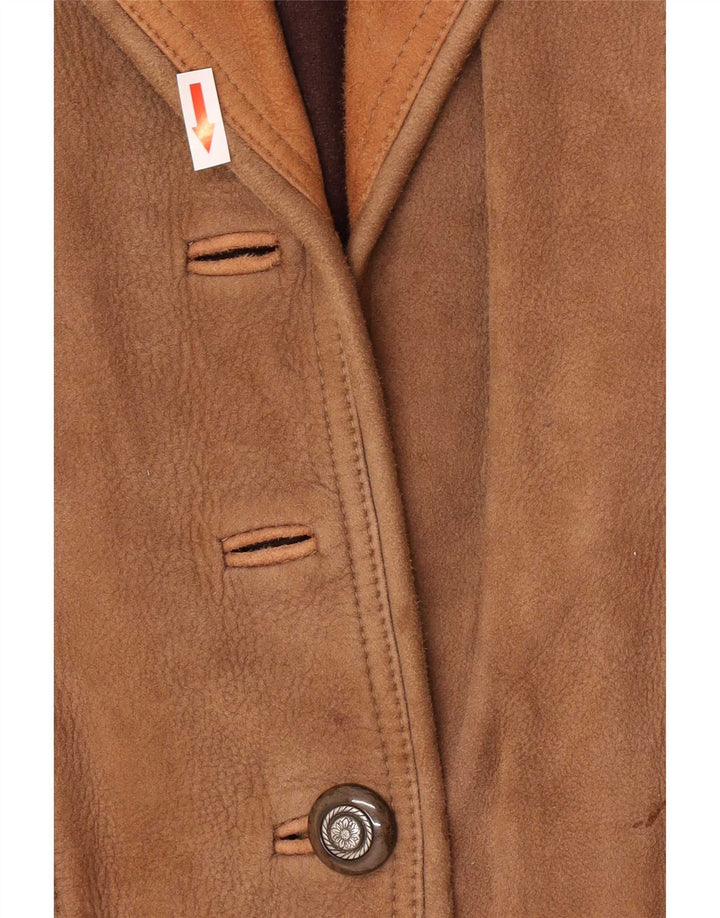 Giacca blazer vintage da donna in pelle scamosciata a 1 bottone IT 40 grande in pelle marrone