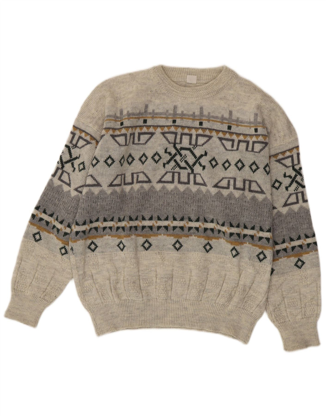 Maglione girocollo da uomo vintage IT 50 Acrilico geometrico grigio medio
