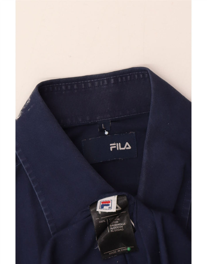 Camicia a maniche corte da uomo Fila Large in cotone blu navy