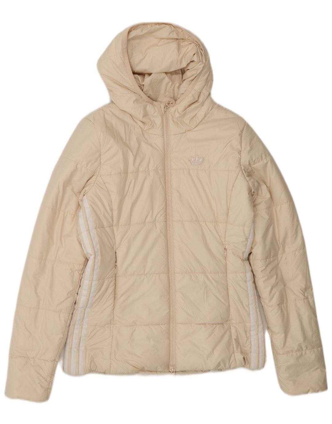 Giacca imbottita con cappuccio da donna Adidas UK 10 Small Beige Colourblock Poliestere