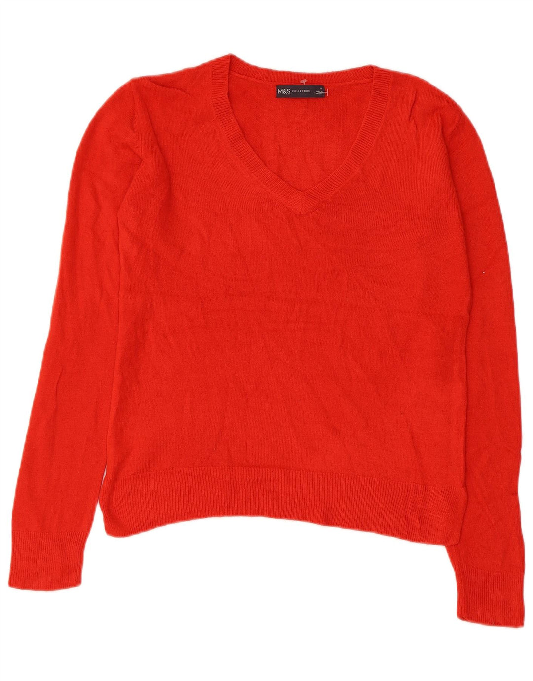 MARKS & SPENCER Maglione da donna con scollo a V UK 10 Piccolo acrilico rosso
