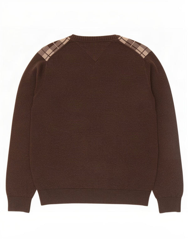 Tommy Hilfiger Uomo Maglione con scollo a V Maglione in cotone a quadri marrone medio