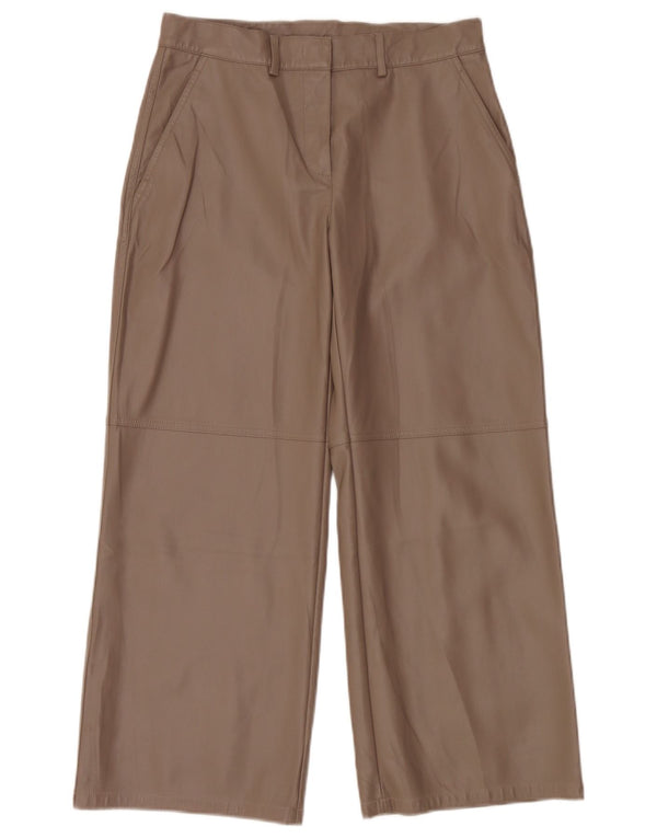 Pantaloni in pelle vintage da donna a gamba larga W30 L27 Marrone