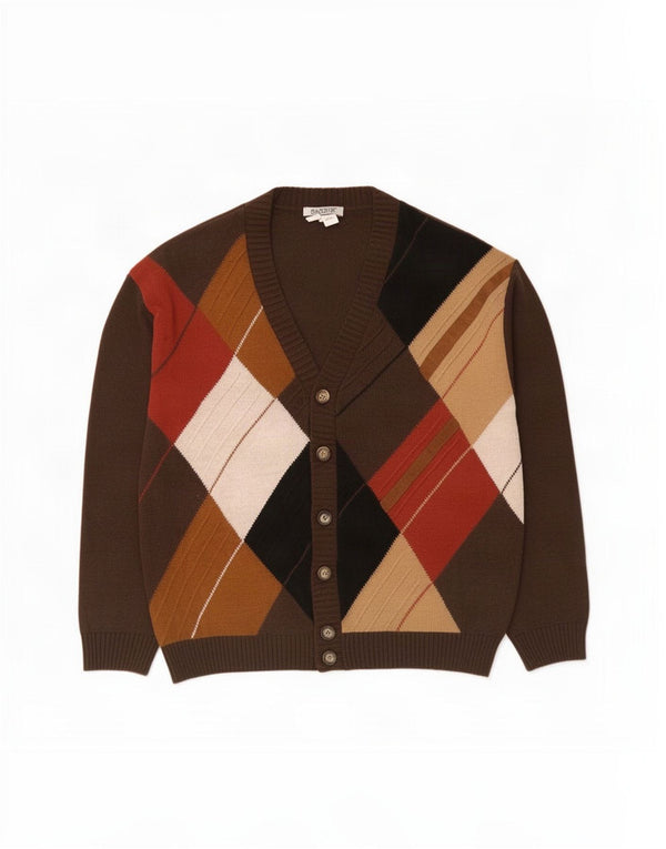 Babista Mens Cardigan Sweater UK 42/44 Large Brown Argyle/Diamond Acrylic