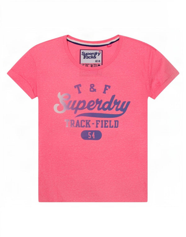 T-shirt grafica da donna Superdry Top UK 14 Poliestere screziato rosa medio
