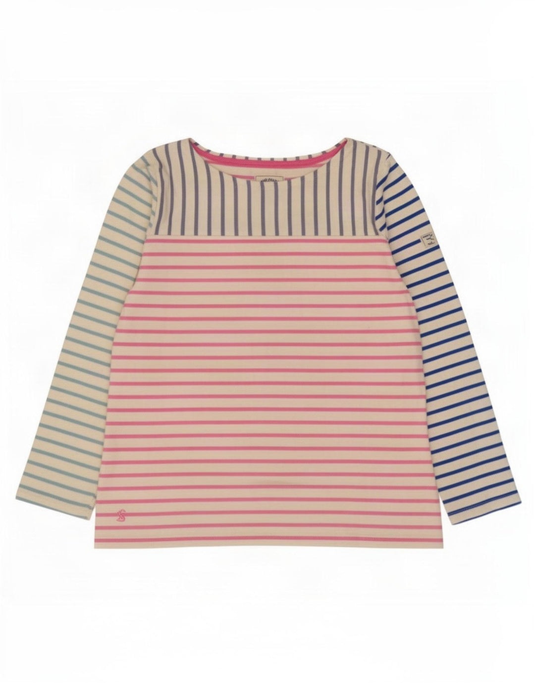 Joules Top da donna a maniche lunghe UK 14 Grande cotone a righe multicolori