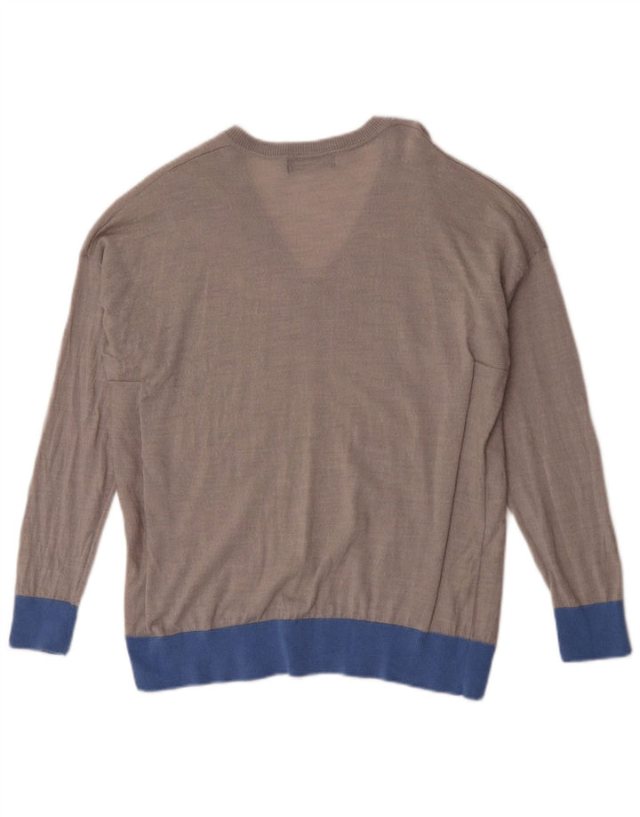Maglione con scollo a V da donna Marks & Spencer UK 14 Blocco colore grigio medio