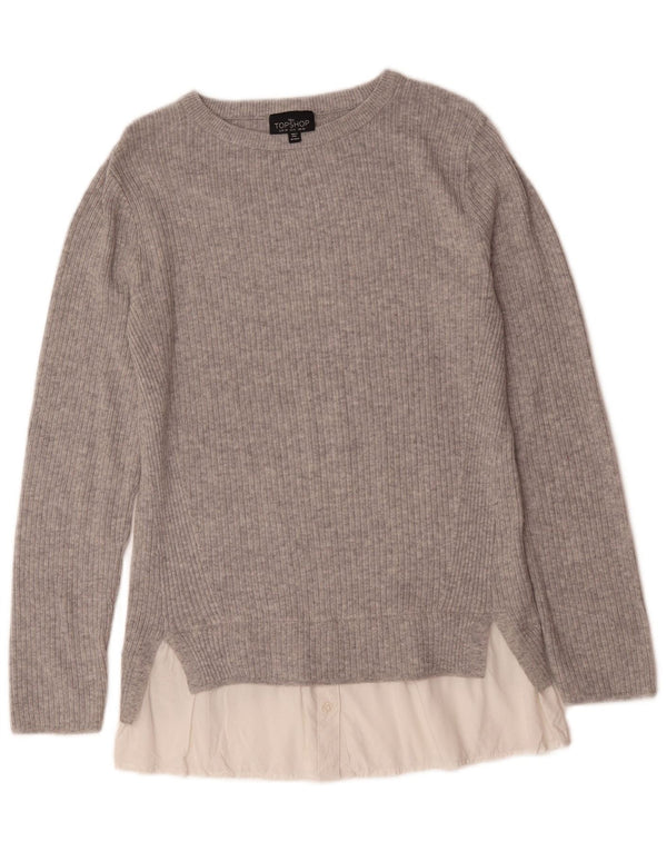Topshop Maglione da donna con scollo a barchetta alto UK 10 Small Grey Colourblock