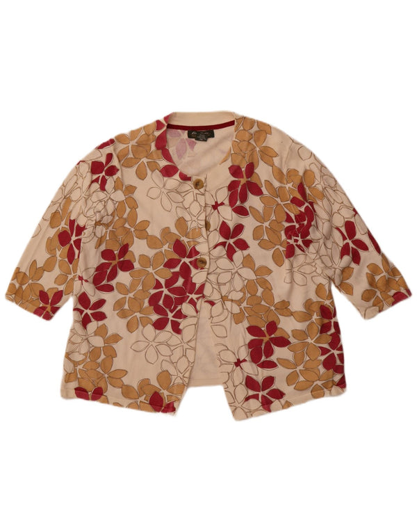 Maglione cardigan con maniche a 3/4 da donna Eddie Bauer UK 20 2XL Beige floreale