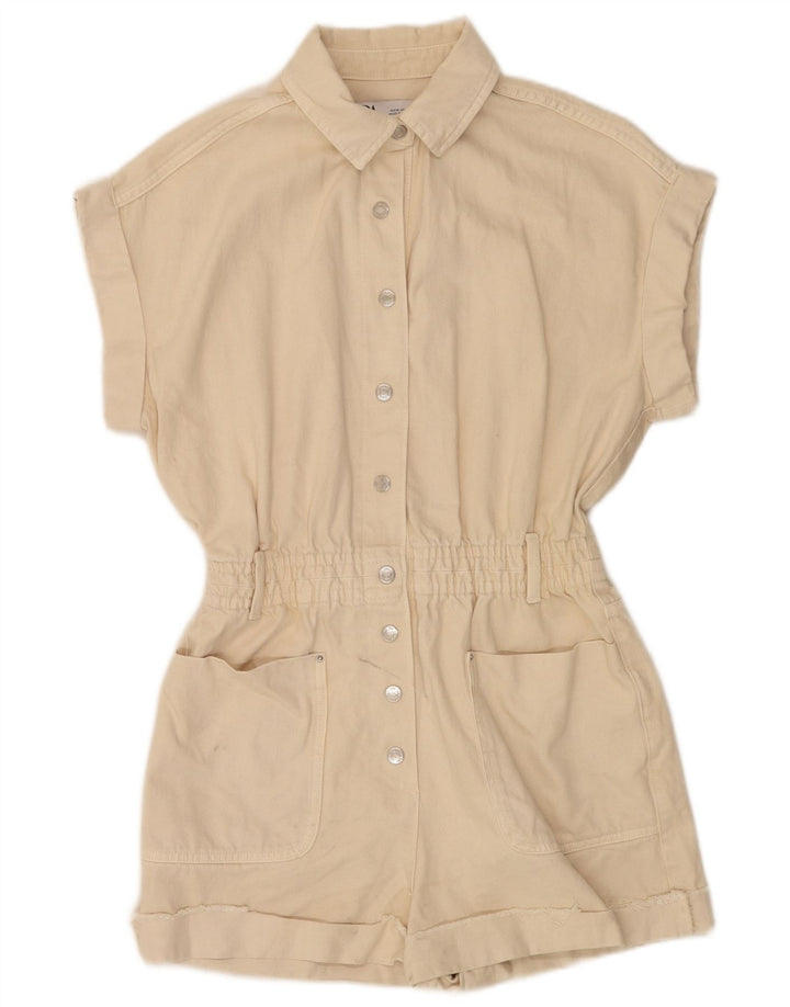 Tutina corta in denim da donna Zara UK 14 beige medio