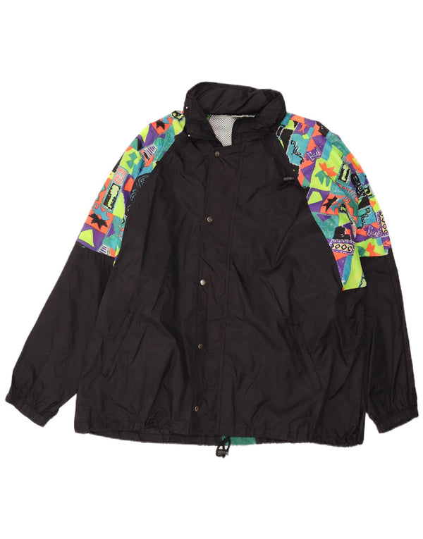 Giacca antipioggia con cappuccio da uomo VINTAGE UK 44 2XL Nero geometrico