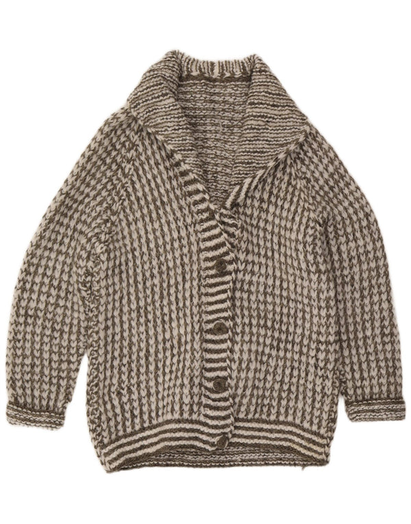 Maglione cardigan lungo da donna VINTAGE UK 16 grandi righe grigie