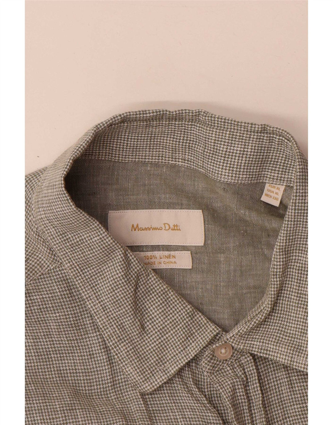 Camicia Uomo Massimo Dutti XL Lino Pied De Poule Verde