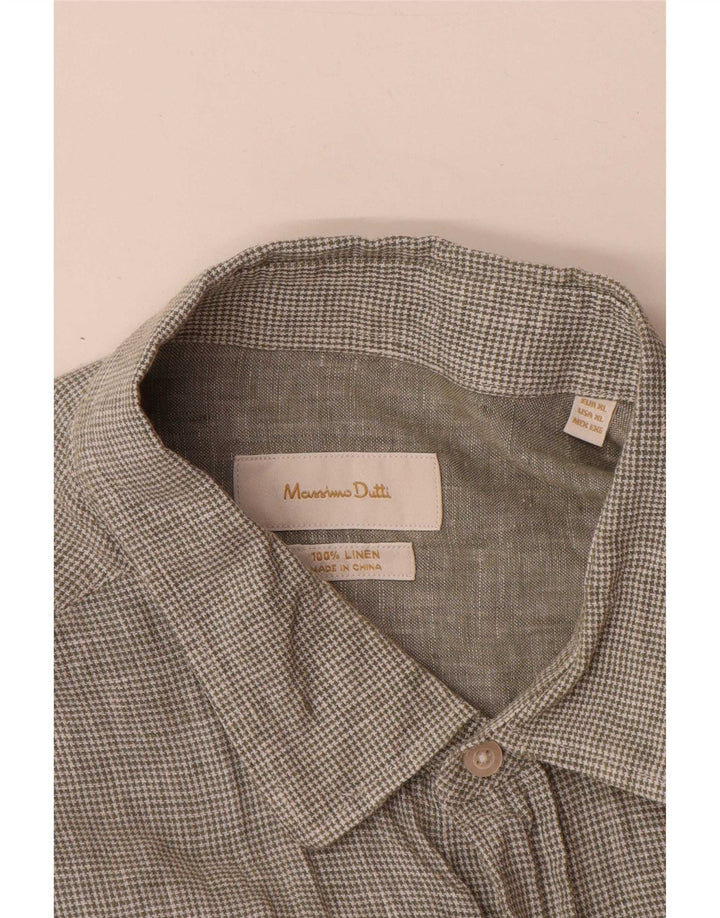 Camicia Uomo Massimo Dutti XL Lino Pied De Poule Verde