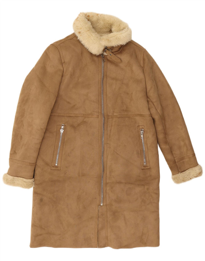 Cappotto Sherpa da donna Zara UK 14 Poliestere beige medio