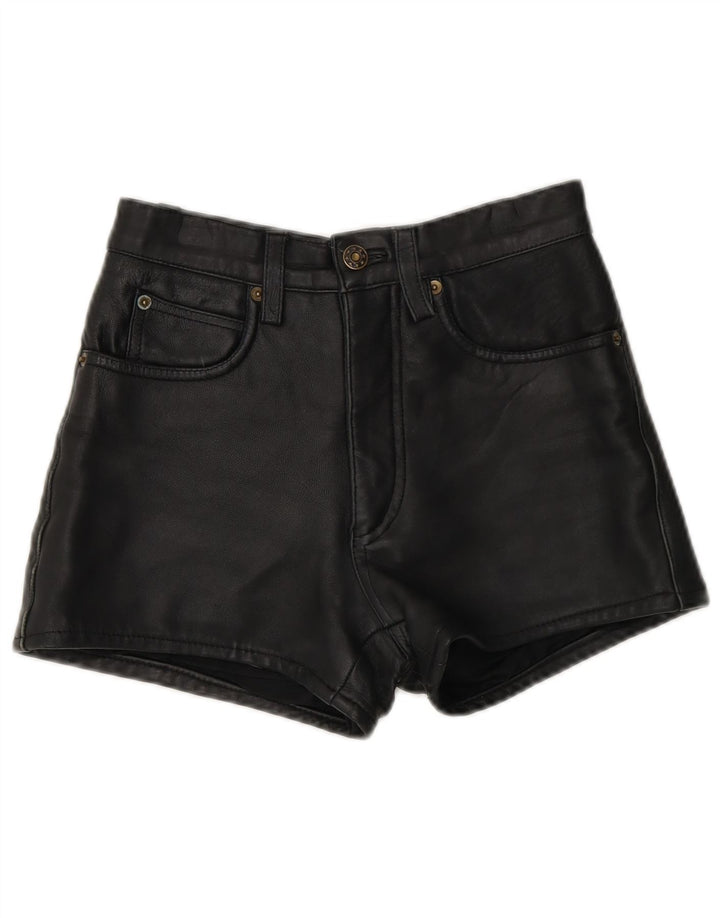 Pantaloncini vintage in pelle da donna W26 piccoli in pelle nera