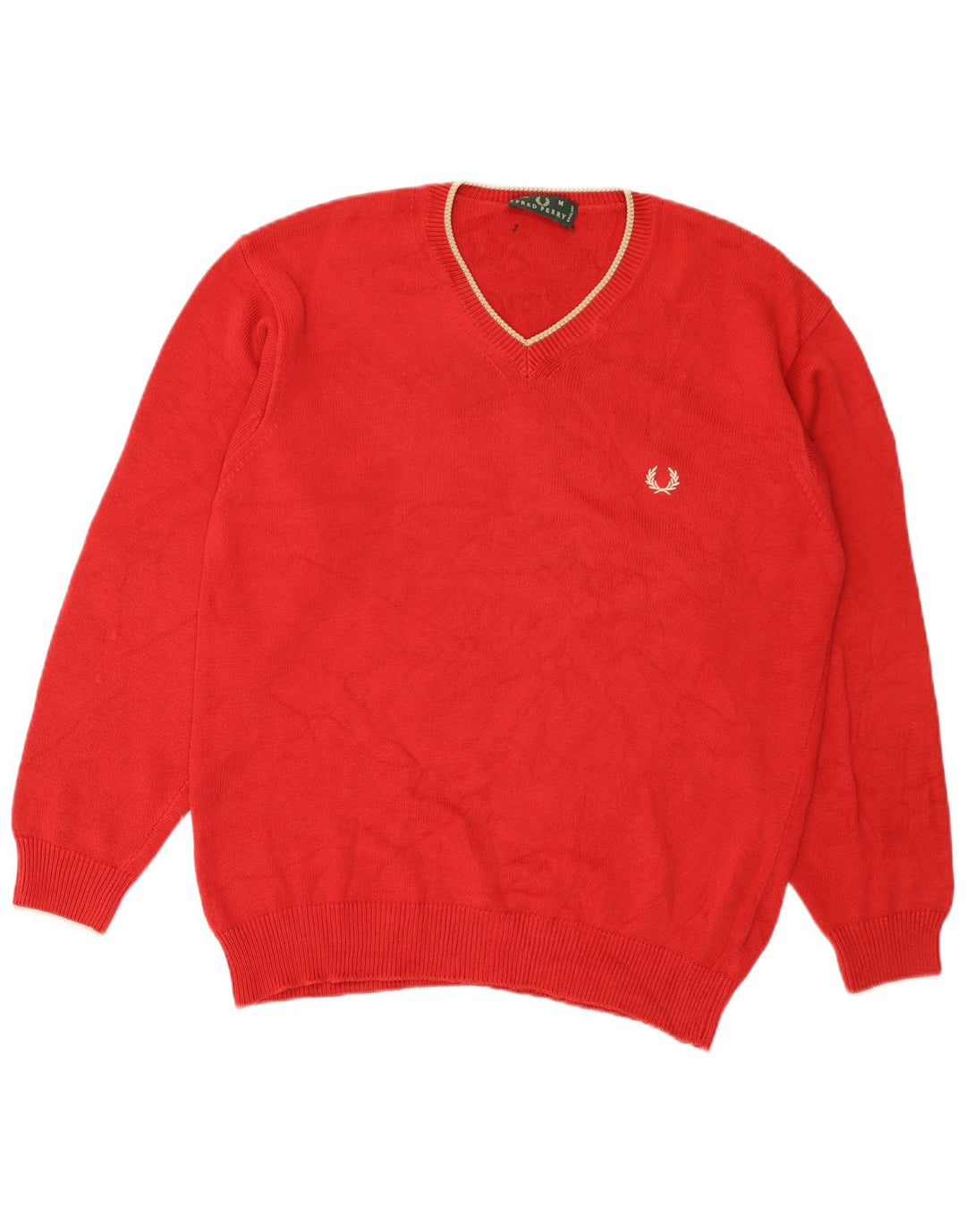 Maglione da uomo con scollo a V Fred Perry in cotone rosso medio
