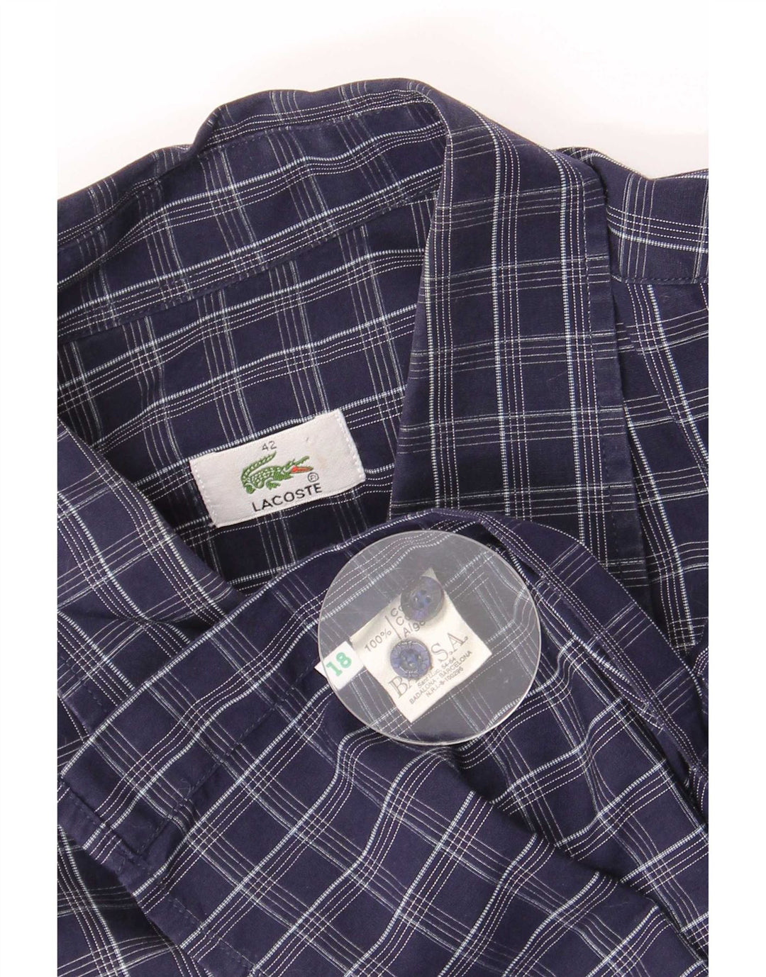 Camicia da uomo Lacoste taglia 42 grande cotone a quadri blu navy
