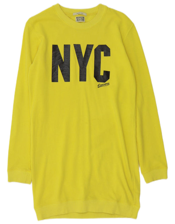 Converse Womens NYC Graphic Sweatshirt Jumper Dress UK 10 Small Yellow