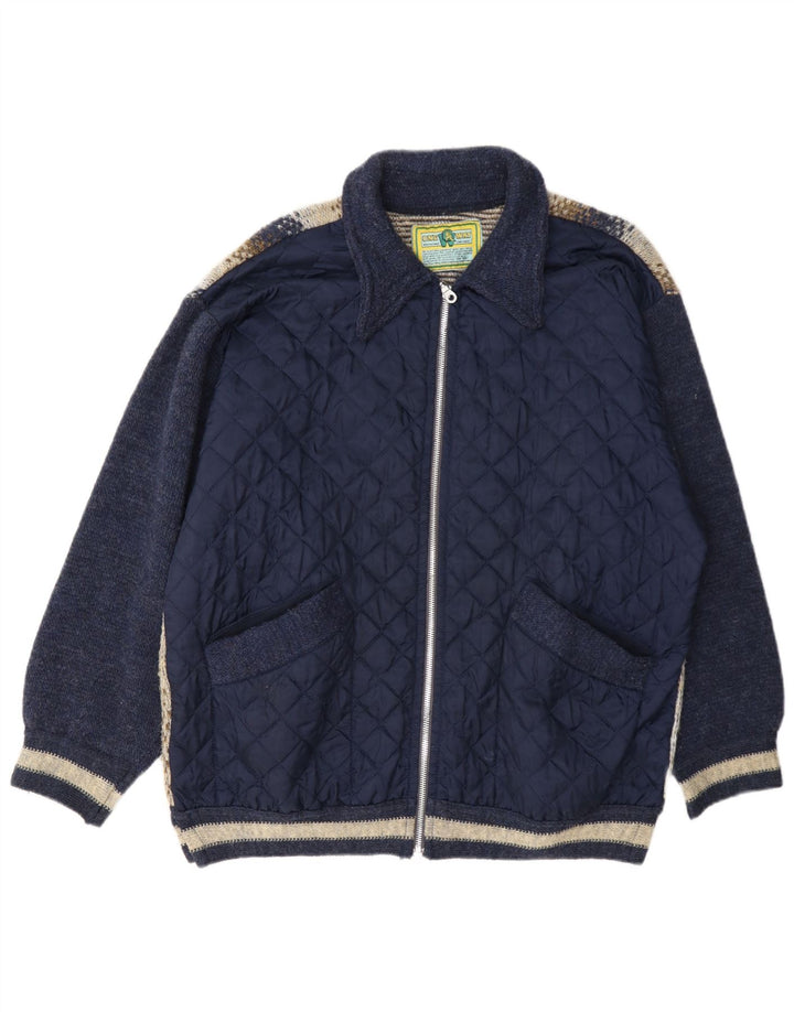 Giacca trapuntata da uomo ONE WAY UK 40 Large in lana blu navy