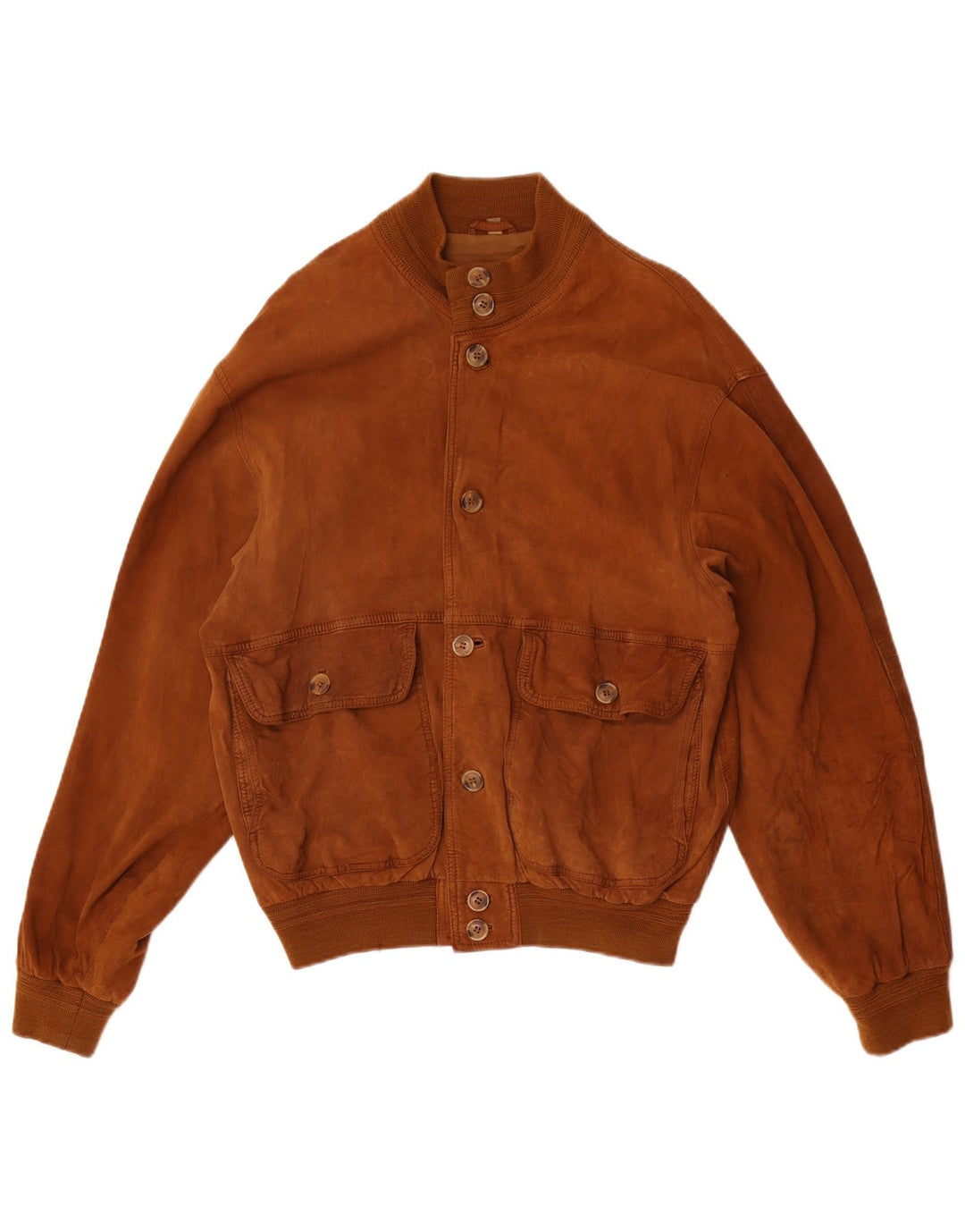 Giubbotto bomber vintage in pelle scamosciata da uomo IT 50 grande marrone