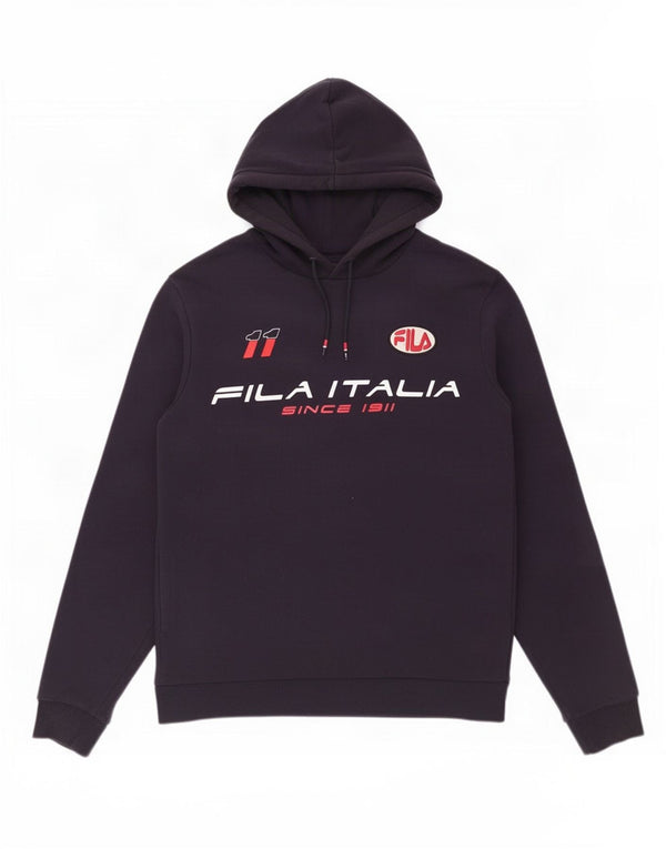 Felpa con cappuccio grafica da uomo Fila, cotone color block medio blu navy