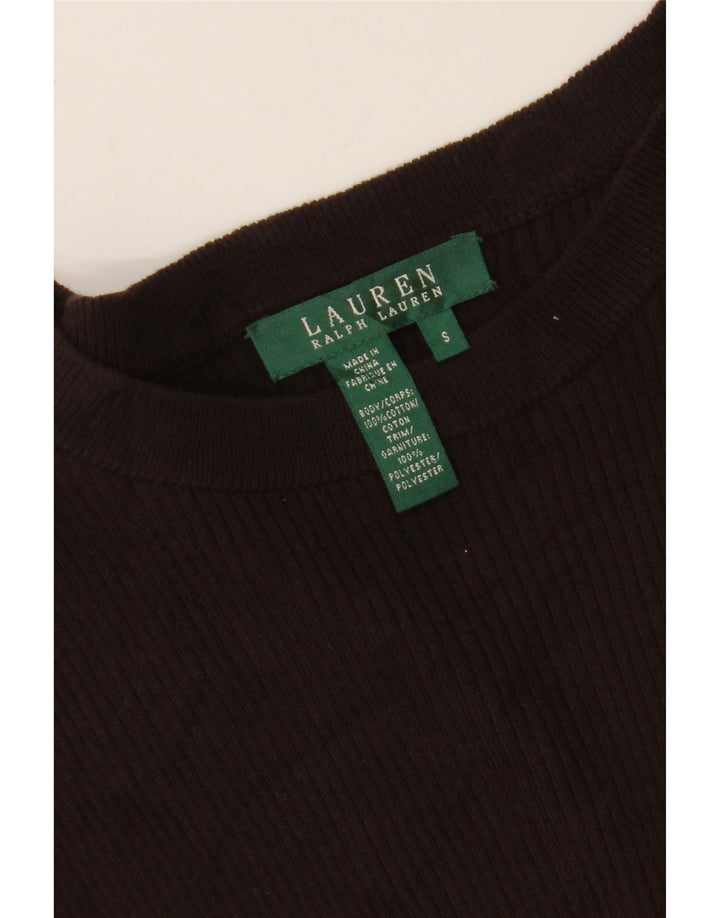RALPH LAUREN Womens Button Neck Jumper Sweater UK 8 Small Brown Cotton Vintage Ralph Lauren and Second-Hand Ralph Lauren from Messina Hembry 