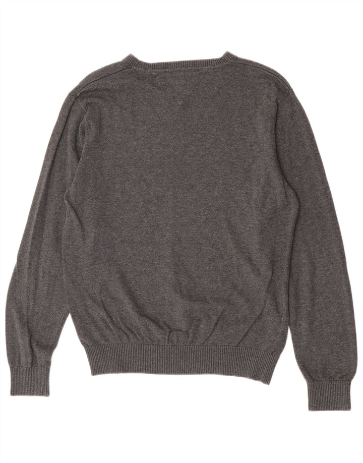 Maglione maglione con scollo a V da uomo Tommy Hilfiger in cotone grigio medio