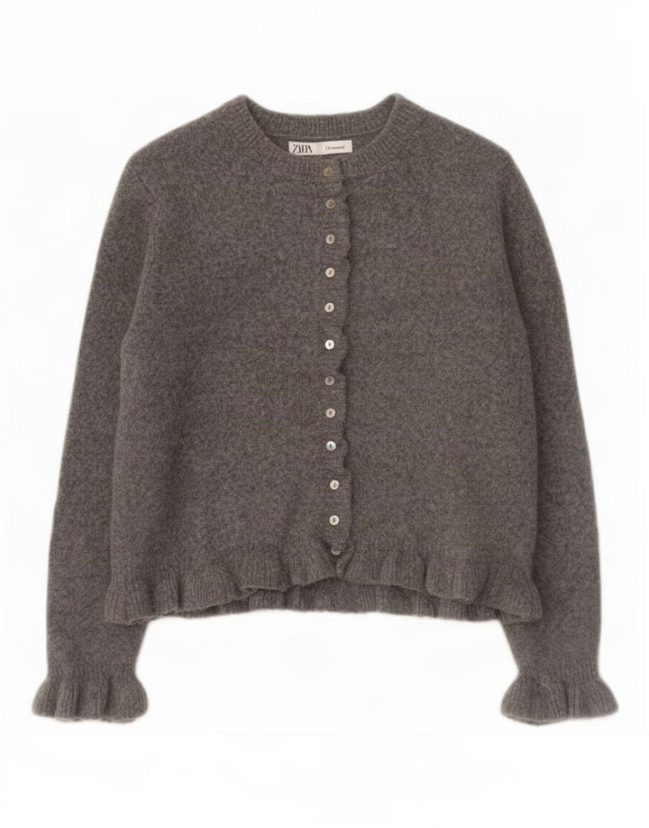 Maglione cardigan corto da donna Zara UK 12 Poliestere grigio medio