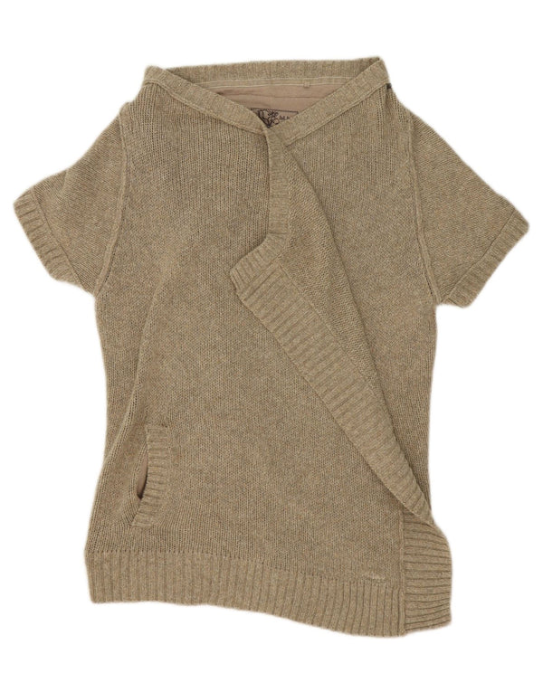 FAT FACE Womens Short Sleeve Cardigan Sweater UK 14 Medium Green Cotton