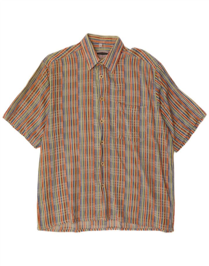 MOLTO ALTRO Camicia da uomo a maniche corte in cotone a quadri multicolori grandi