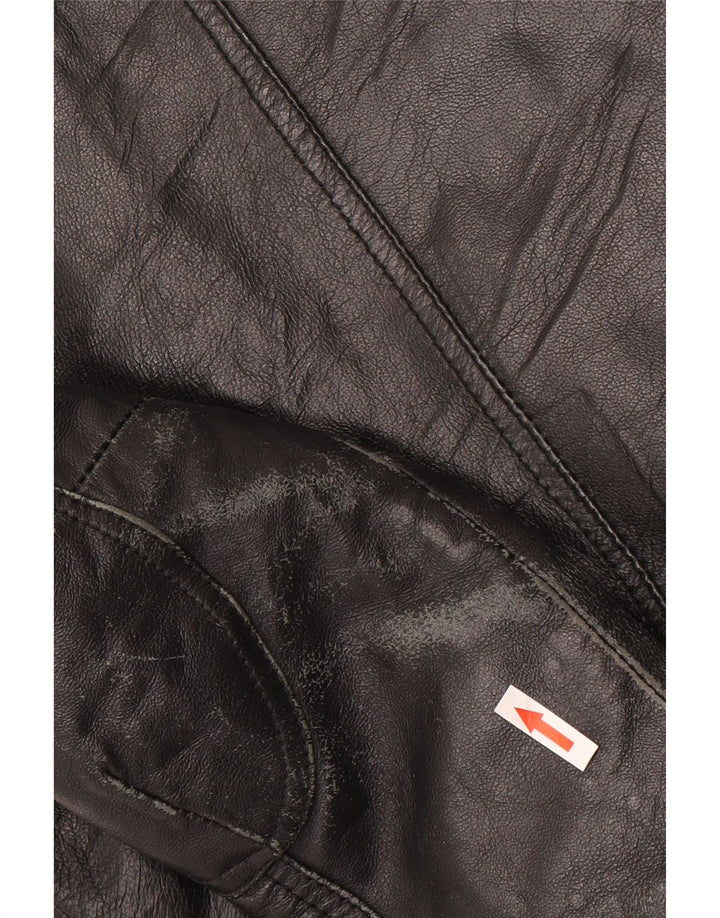 Giacca da motociclista in pelle corta da donna vintage UK 10 piccola pelle nera