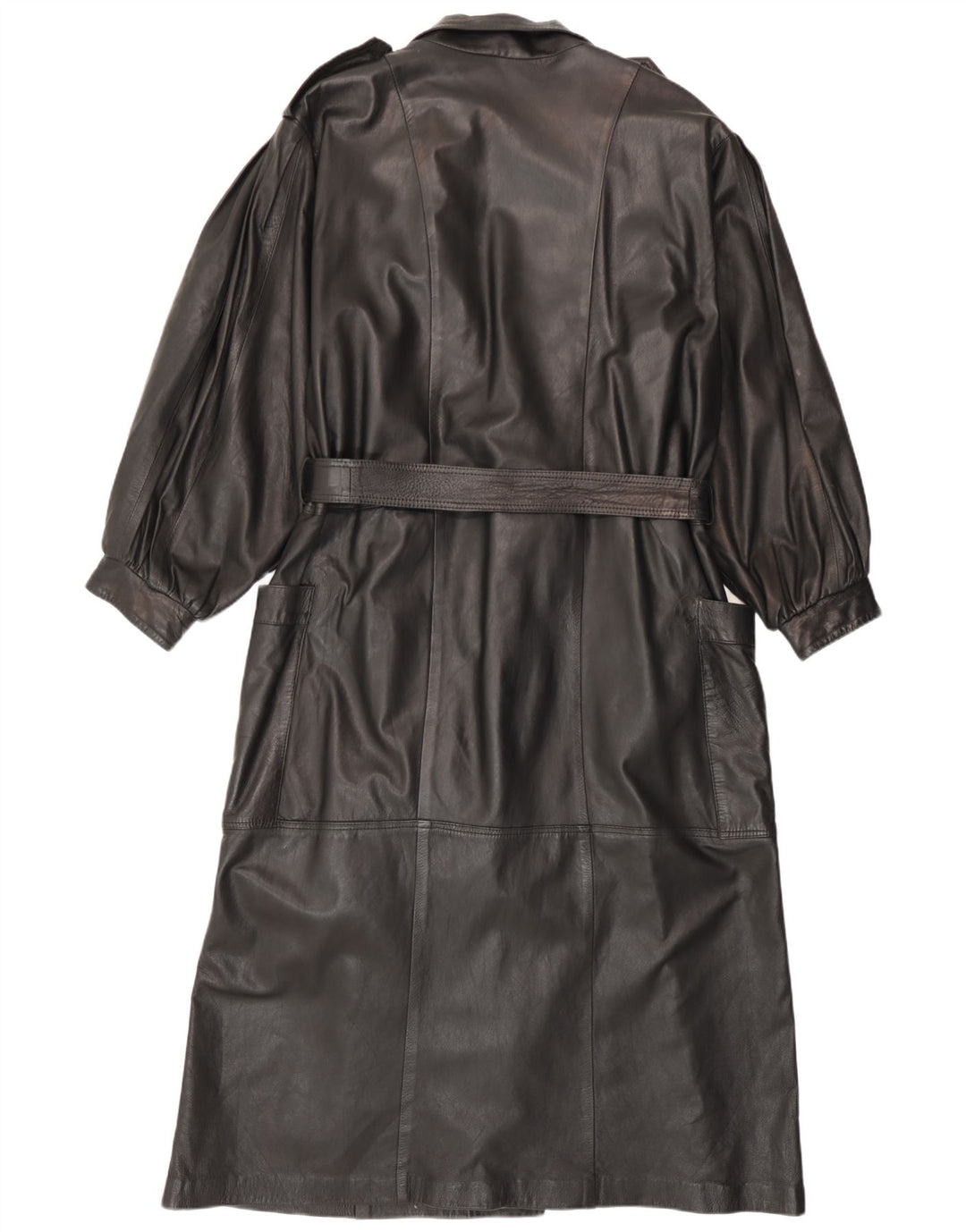 Cappotto in pelle militare vintage da donna UK 14 medio nero