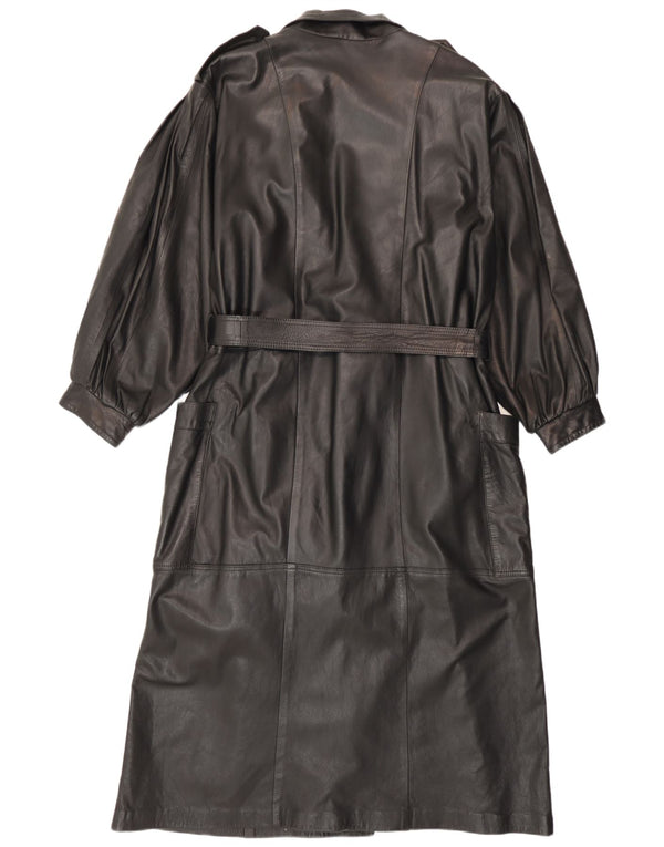 Cappotto in pelle militare vintage da donna UK 14 medio nero