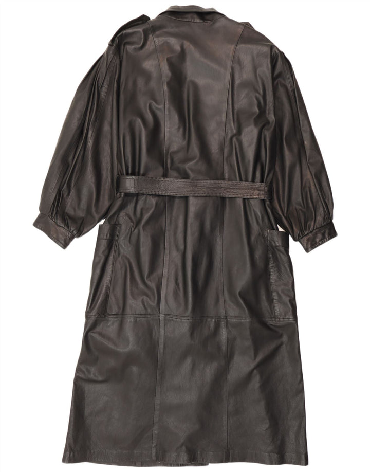 Cappotto in pelle militare vintage da donna UK 14 medio nero