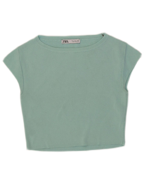 T-shirt corta da donna Zara Top UK 12 viscosa turchese medio