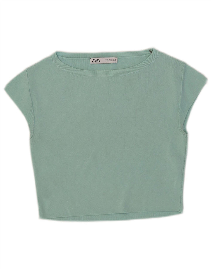 T-shirt corta da donna Zara Top UK 12 viscosa turchese medio