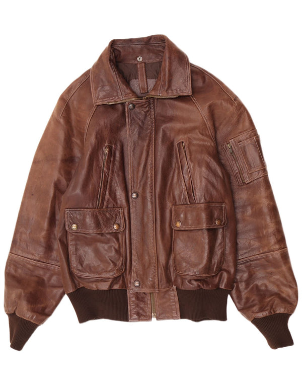 Giubbotto bomber in pelle vintage da uomo IT 52 2XL Marrone